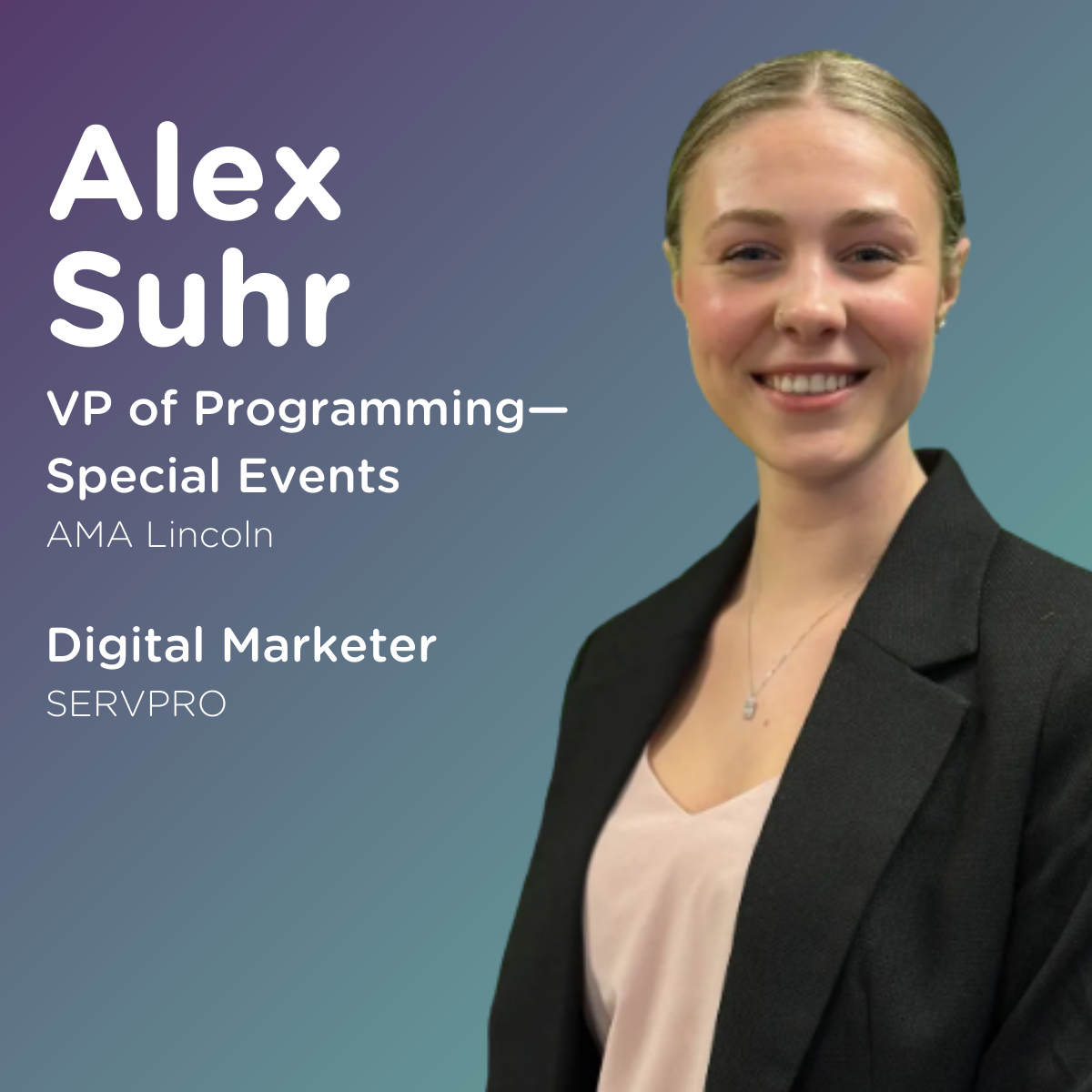 Image of Tessa Wiser with text "Tessa Wiser" "VP of Membership, AMA Lincoln" and "Marketing Coordinator, Downtown Lincoln Association"