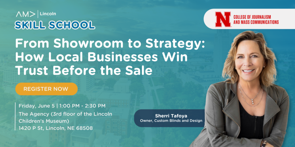 AMA Lincoln Skill School for "From Showroom to Strategy" with speaker Sherri Tafoya. Includes date, time, location, and registration info.